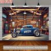 2D Flat Banner 1-piece Printed Background Banner Classic Car Background Banner In Wooden Garage
