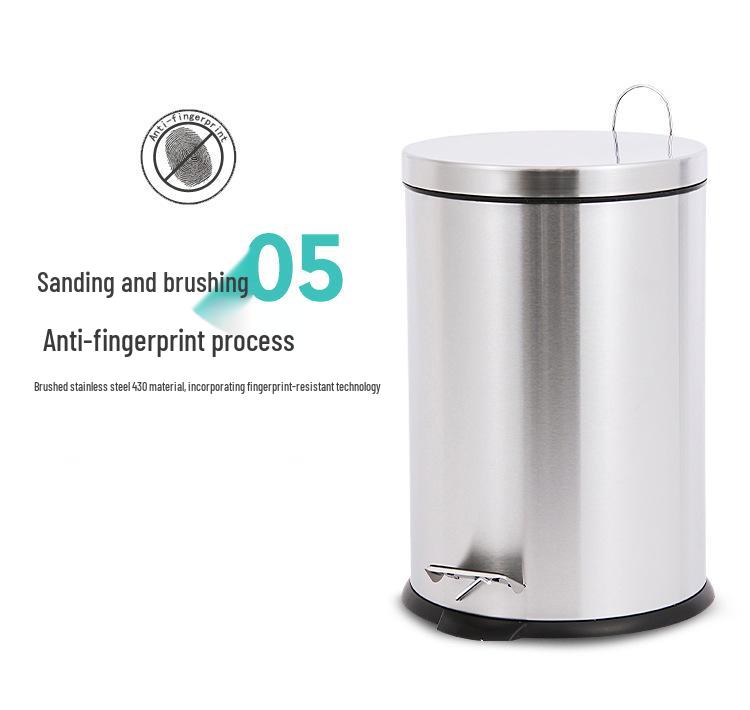 Stainless Steel Flip-Top Trash Can: Silent, Soft-Close, Foot-Operated Bin for Bathroom or Kitchen.