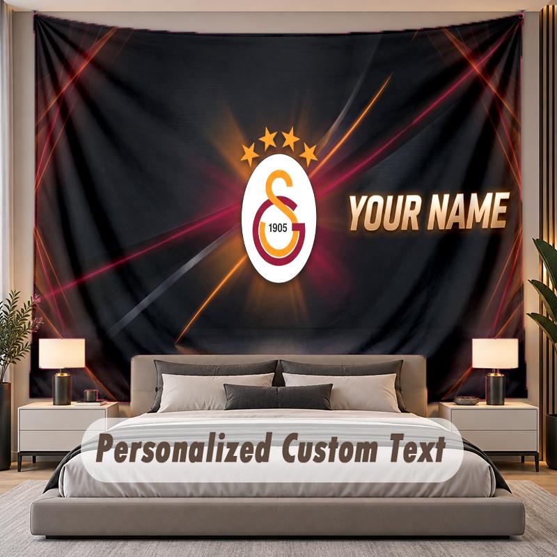 Benutzerdefinierter Namens-Text-Wandteppich Galatasaray FC Personalisierter Polyester-Wandteppich für Schlafzimmer und Zimmer