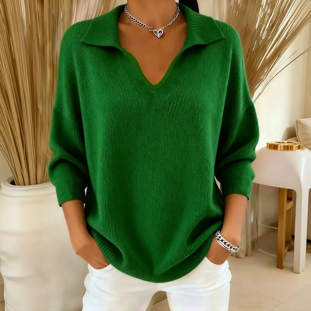 Women's V-Neck Ribbed Knit Sweater Loose Fit Flattering Casual Pullover for Spring and Fall