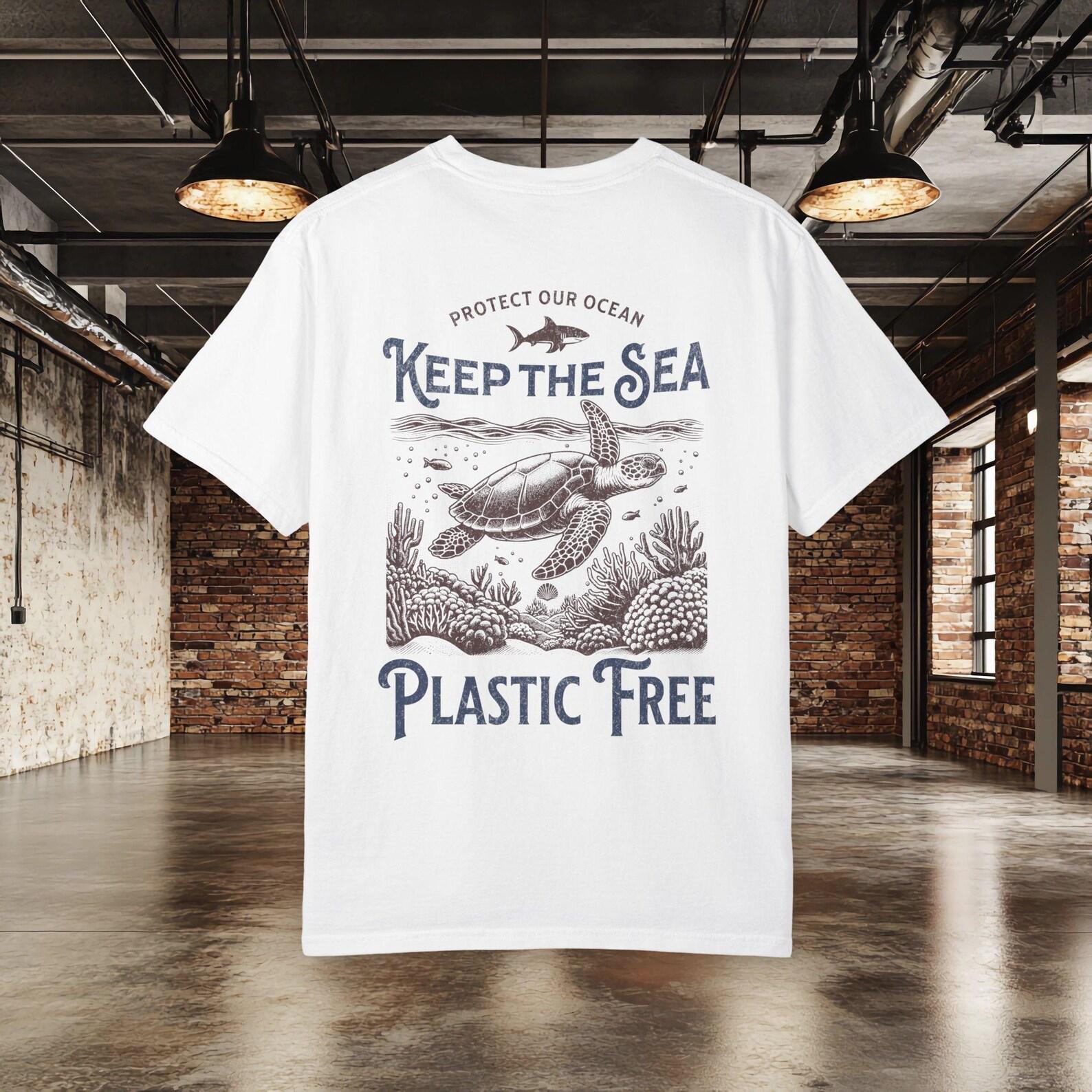 Save Ocean Shirt, Turtle Graphic Tee, Plastic Free Shirt, Eco Friendly T shirt, Ocean Lover Tee, Sea Life Shirt, Environmental Tee L