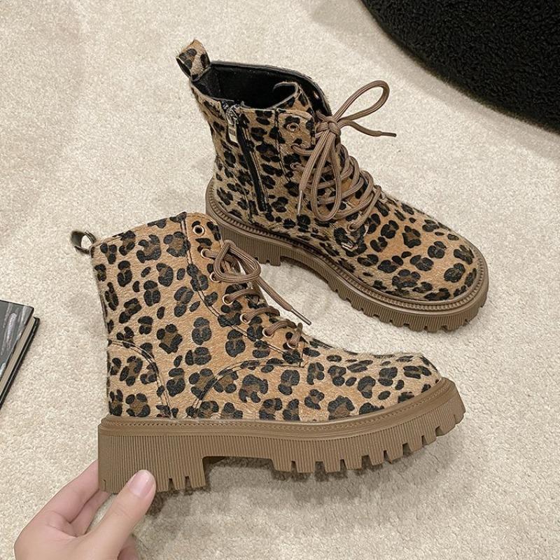 Fashionable Versatile Leopard Print Women's Boots Autumn Winter New Casual Comfortable Midsole Cotton Boots Snow Boots