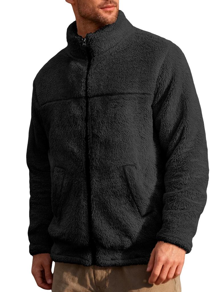 European Casual Sports Zipper Soft Fleece Stand Collar Jacket