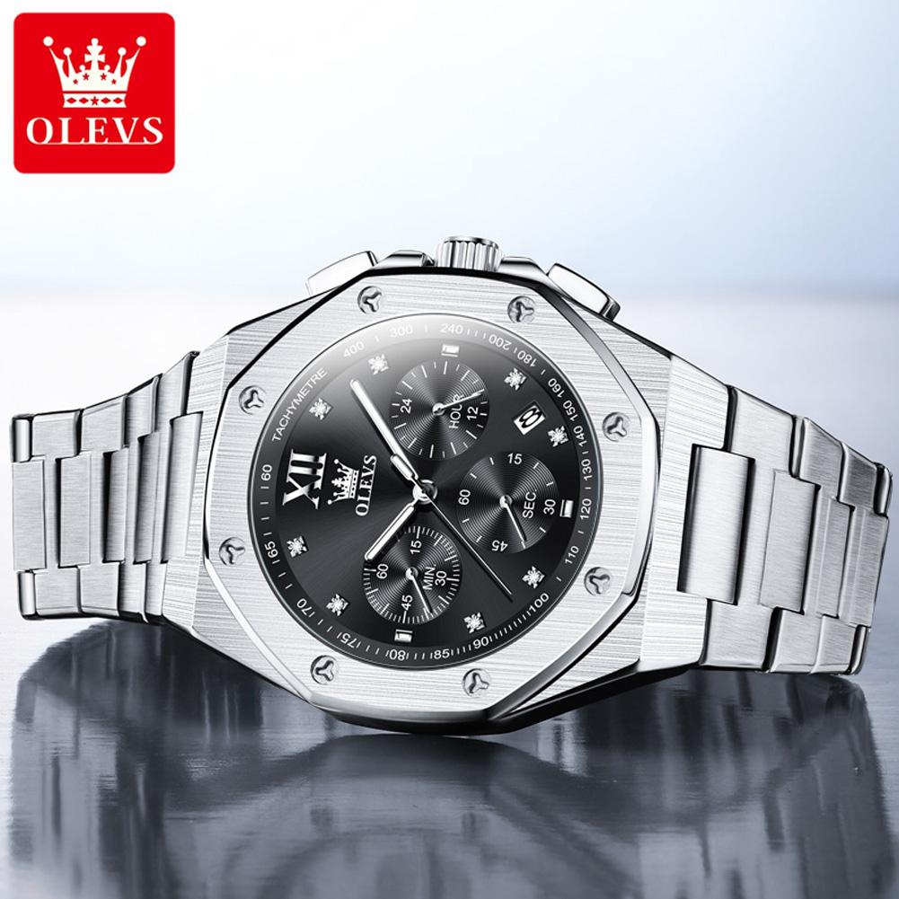 OLEVS New Men's Watch Stainless Steel Quartz Watch for Men Auto Date Chronograph Wristwatch Top Brand Luxury Original Man Watch