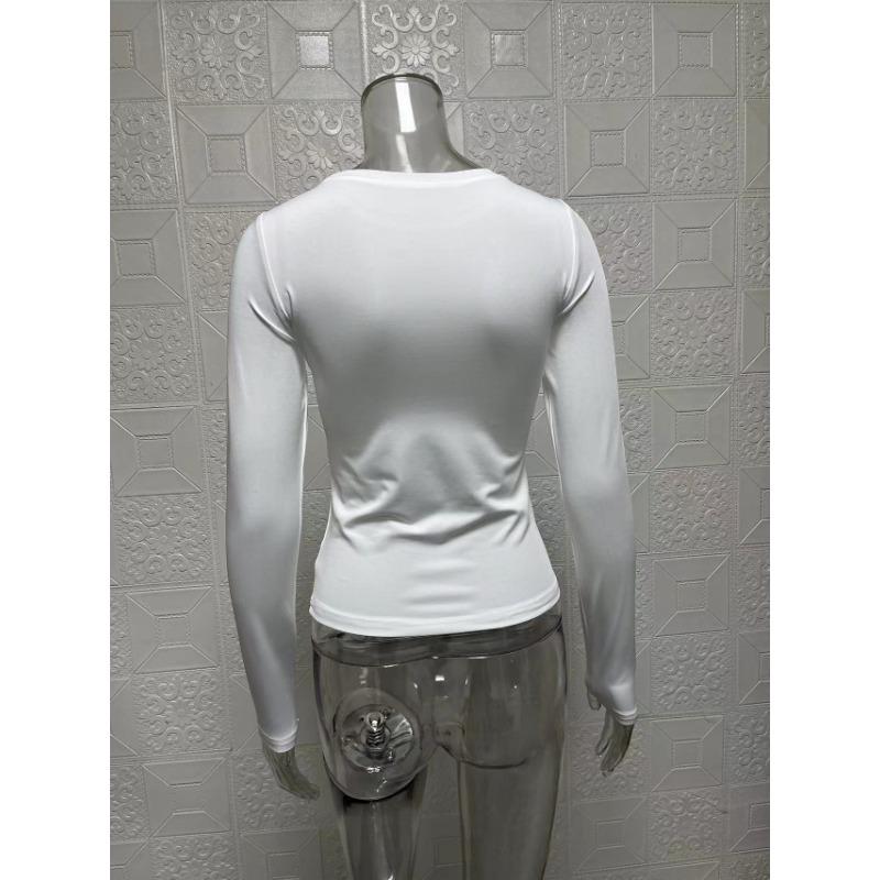 Spring Autumn Women's Solid Color Round Neck Slim Fit Base Shirt Long Sleeved T-Shirts Women’s