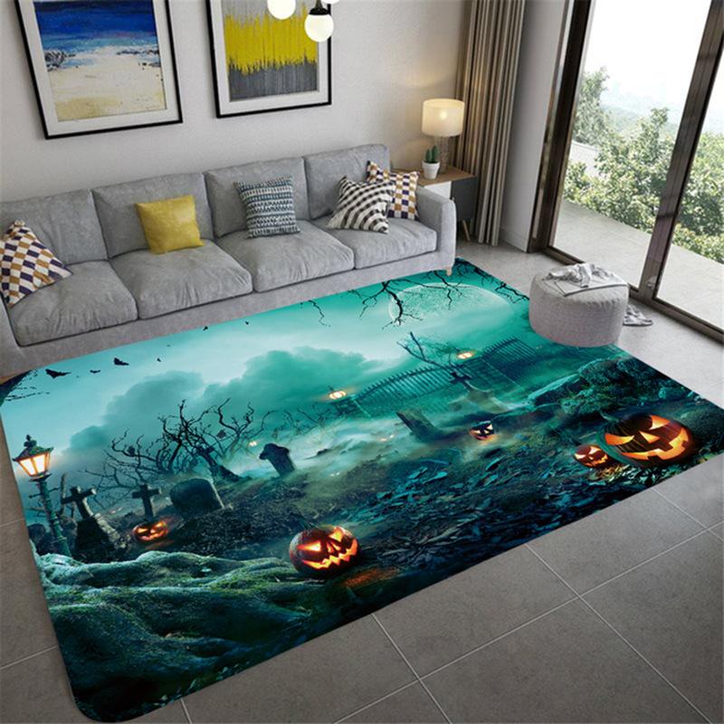 Flannel Area Rug Anti-slip Modern Abstract Carpet Welcome Door Mat Anti-Slip Doormat Halloween Carpet with Pumpkin Pattern