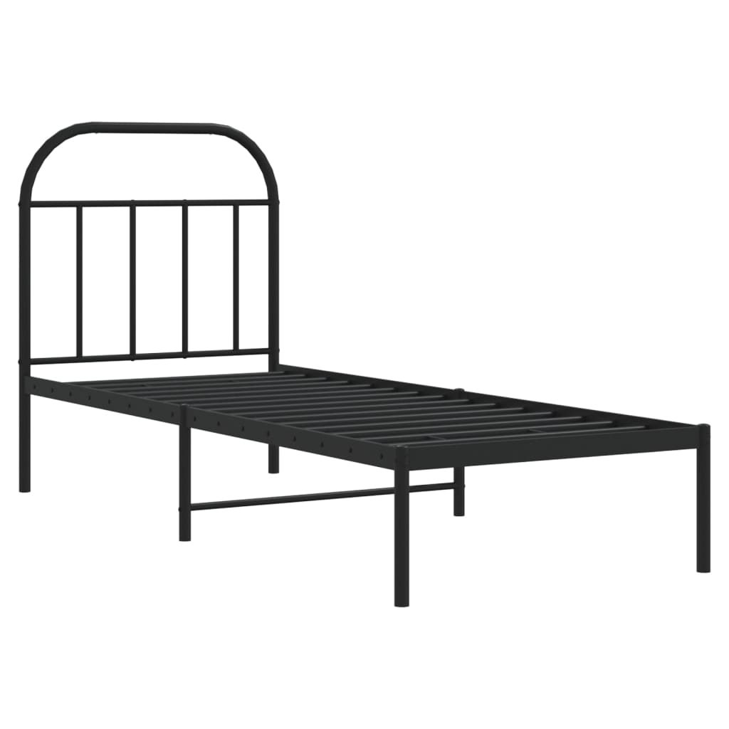 Metal Bed Frame with Headboard Black 75x190 Cm