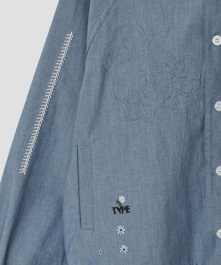 Taibseobiseu Embroidered Raglan Denim Hood Shirt [Blue]
