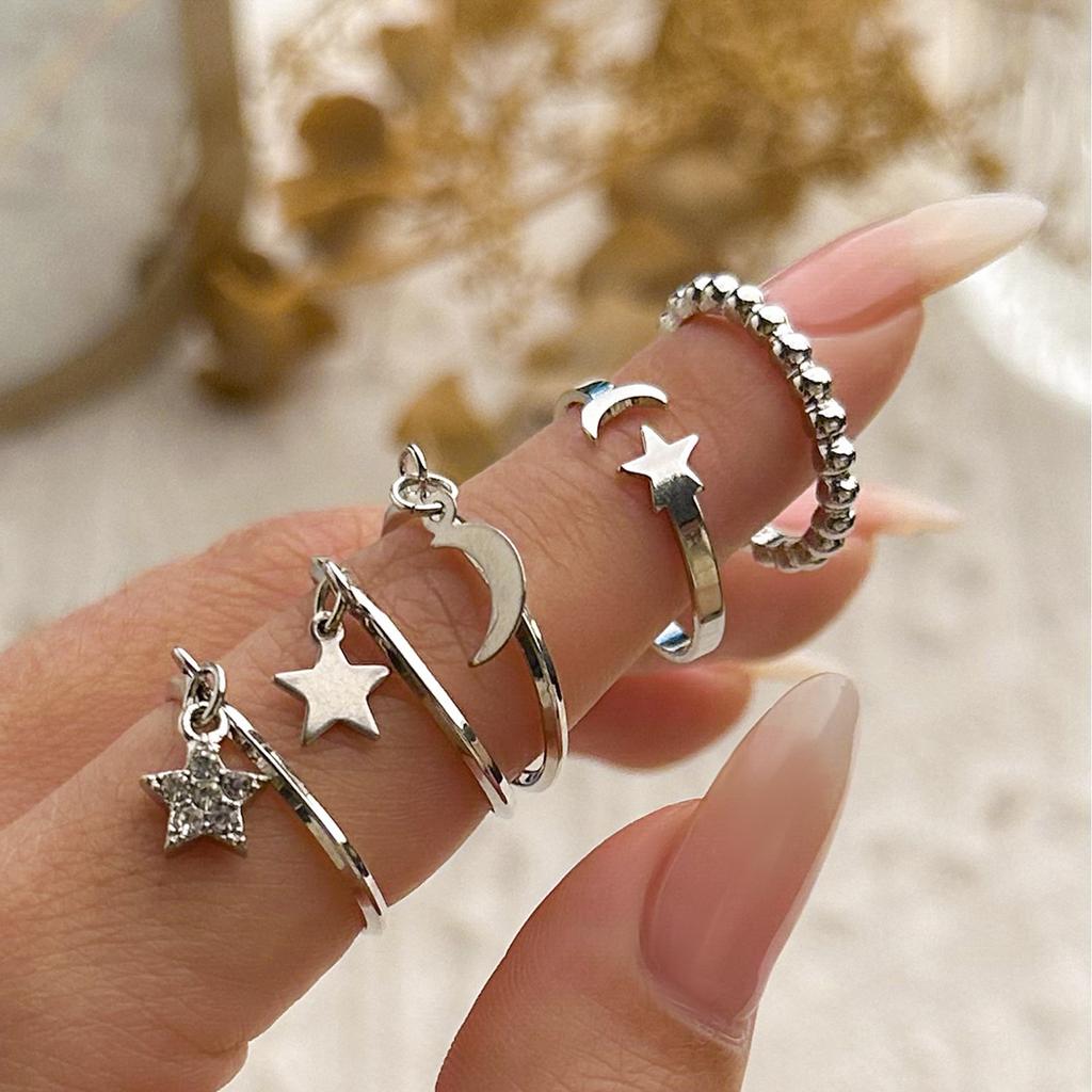 Mix And Match Stacked Star And Moon Ring Set For Women, Personalized Micro-Inlaid Butterfly Geometric Ring Jewelry