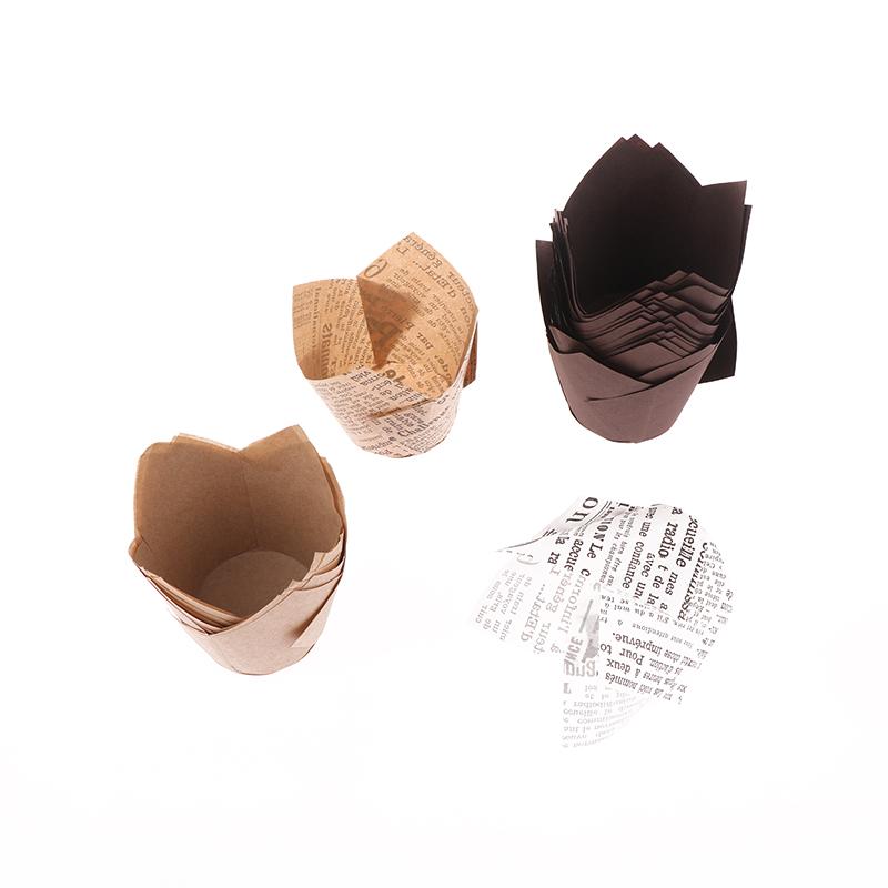 50 Pcs Newspaper Style Baking Cup Liner For Wedding Party Caissettes Tulip Muffin Cupcake Paper Cup Oilproof Cake Wrapper