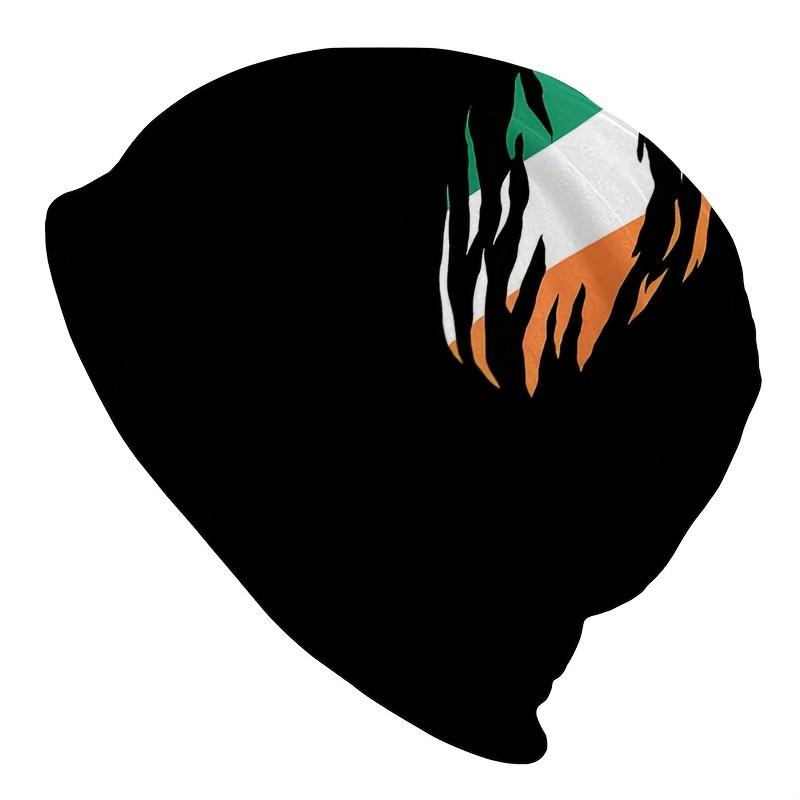 1pc Men's Bohemian Irish Knit Hat with Tricolor Flag (//) - Lightweight Warm Beanie Suitable for Christmas, St 's Day, Outdoor & Casual Wear - Durable