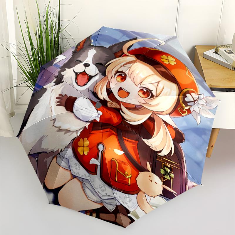 Genshin Impact characters Print Automatic Umbrella, 8 Rib Iron Frame, Plastic Handle, Suitable for Outdoor Travel &Daily , Ideal Gift