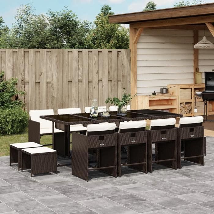 VidaXL Ensemble à manger de jardin avec coussins 13 pcs marron rotin 3277928