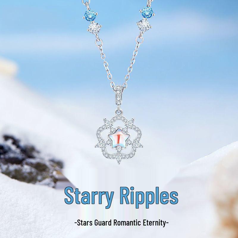 

925 Sterling Silver Ocean Heart Necklace: Luxurious, Niche Design, Perfect Birthday Gift for Women 925 Sterling Silver