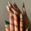 Uñas Postizas Reutilizables Con Diseño de Línea Verde Forma Almendrada Estilo Minimalista Pegamento en Gel o Adhesivo de Gelatina