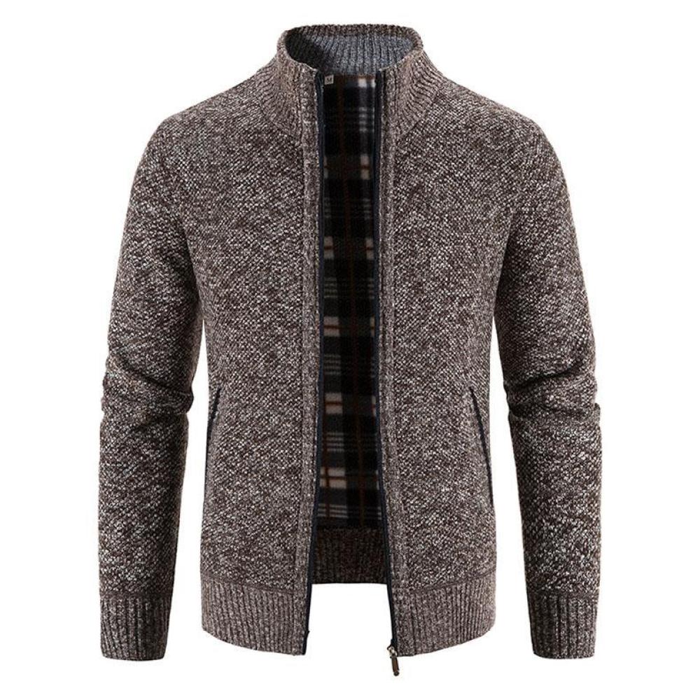 Jeseň a zima pánske plus zamatový hrubý stojačik sveter sveter teplý sveter kabát na zips cardigan pánsky trend