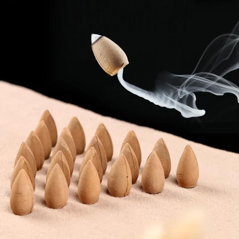 50pcs Natural Sandalwood Backflow Incense Cones To Watch Incense Waterfall Lavender Jasmine Scents for Home Tower Incense