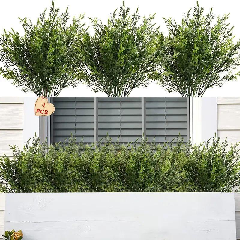 Artificial Plastic Pine Tree Green Red Leaves Balcony Garden Indoor Outdoor Party Potted Plant Home Decoration Floral Art Basket