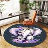 1PC Elephant Flowers Butterflies Round Chair Mat Area Rug - Non-Slip, Floor Mat for Office, Bedroom, Home Decor Christmas Gift C0528028