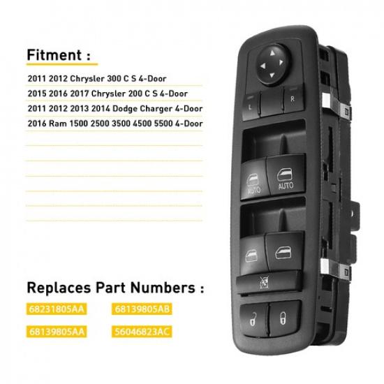 Master Door Switch Power Window for Chrysler 2012 2011 300 C S 4-Door 2016 Ram