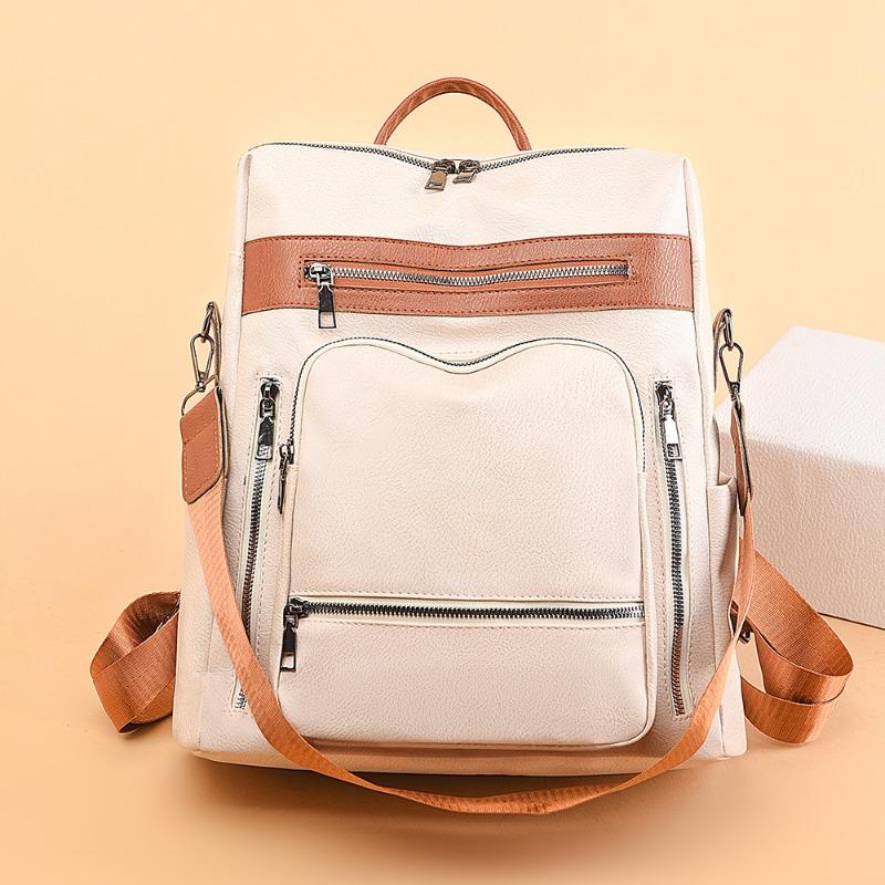 Women's bag new soft-sided backpack fashionable retro schoolbag simple solid color trendy travel bag