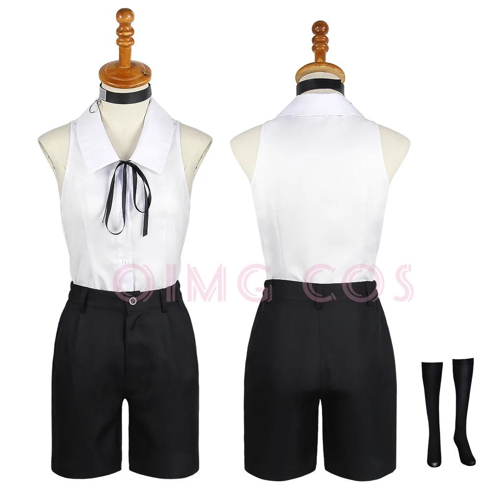 Reze Cosplay Kostüm Chainsaw Man Outfits Blauer Anzug Hemd Krawatte Kurz Halsring Frauen Anime Uniform Halloween