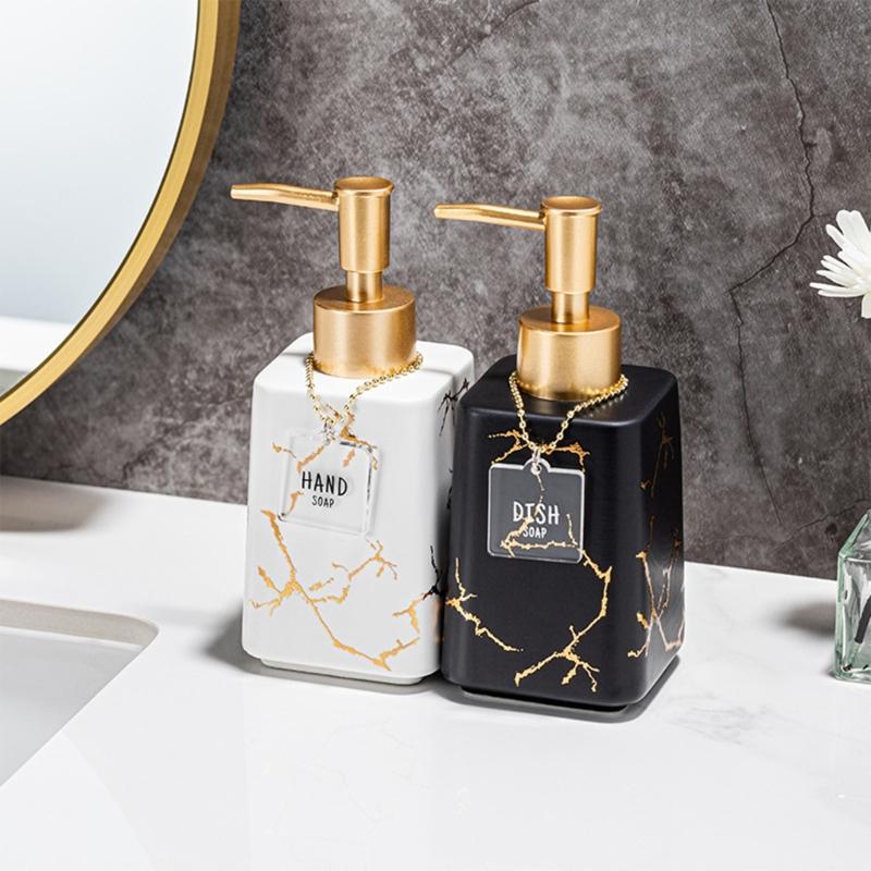 Ceramic Soap Dispenser Marble Detailing Liquid Container For Hand Wash Shampoo And More Refillable