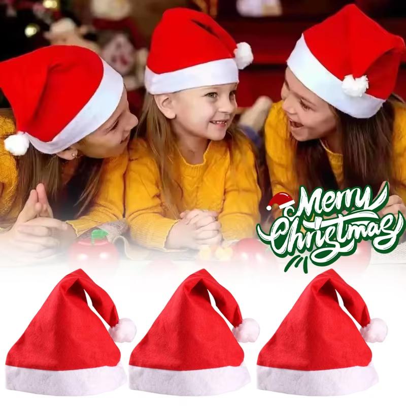 Christmas Santa Hats Soft Non-Woven Material Fluffy White Pom Pom For Xmas Parties Holiday Gatherings