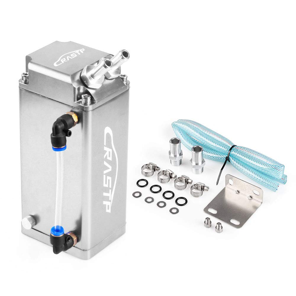 ZS Catch Tank, Aluminum, Cylindrical Type, Aluminum with Hose, Universal Use, For Automobiles and Motorcycles (Silver 2)