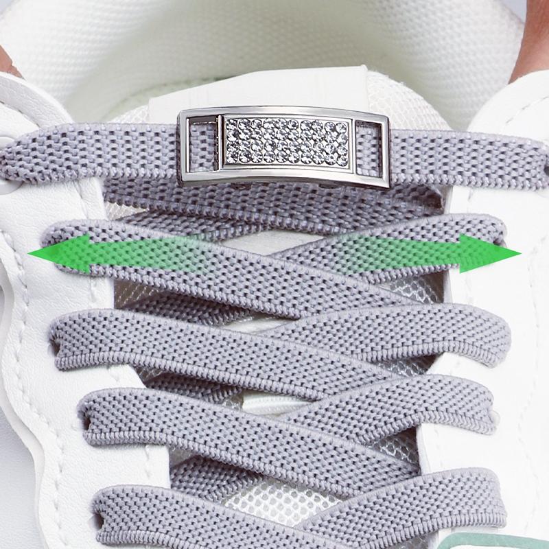 1Pair Diamond Lock Shoelaces Without ties Elastic Laces Sneakers No Tie Shoe laces Kids Adult 0.8cm Flat Shoelace for Shoes