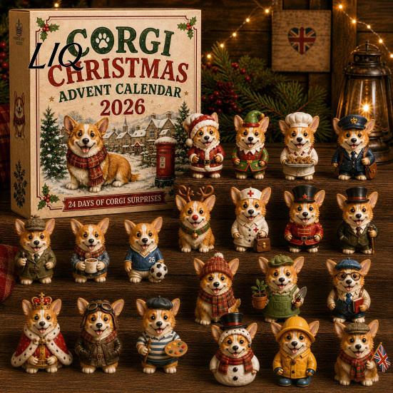 Collectible Dog Figurines Advent Calendar, 24-Day Christmas Countdown Acrylic Ornament Set with Calendar Mini Figures, Tree Hanging Decor, Gift