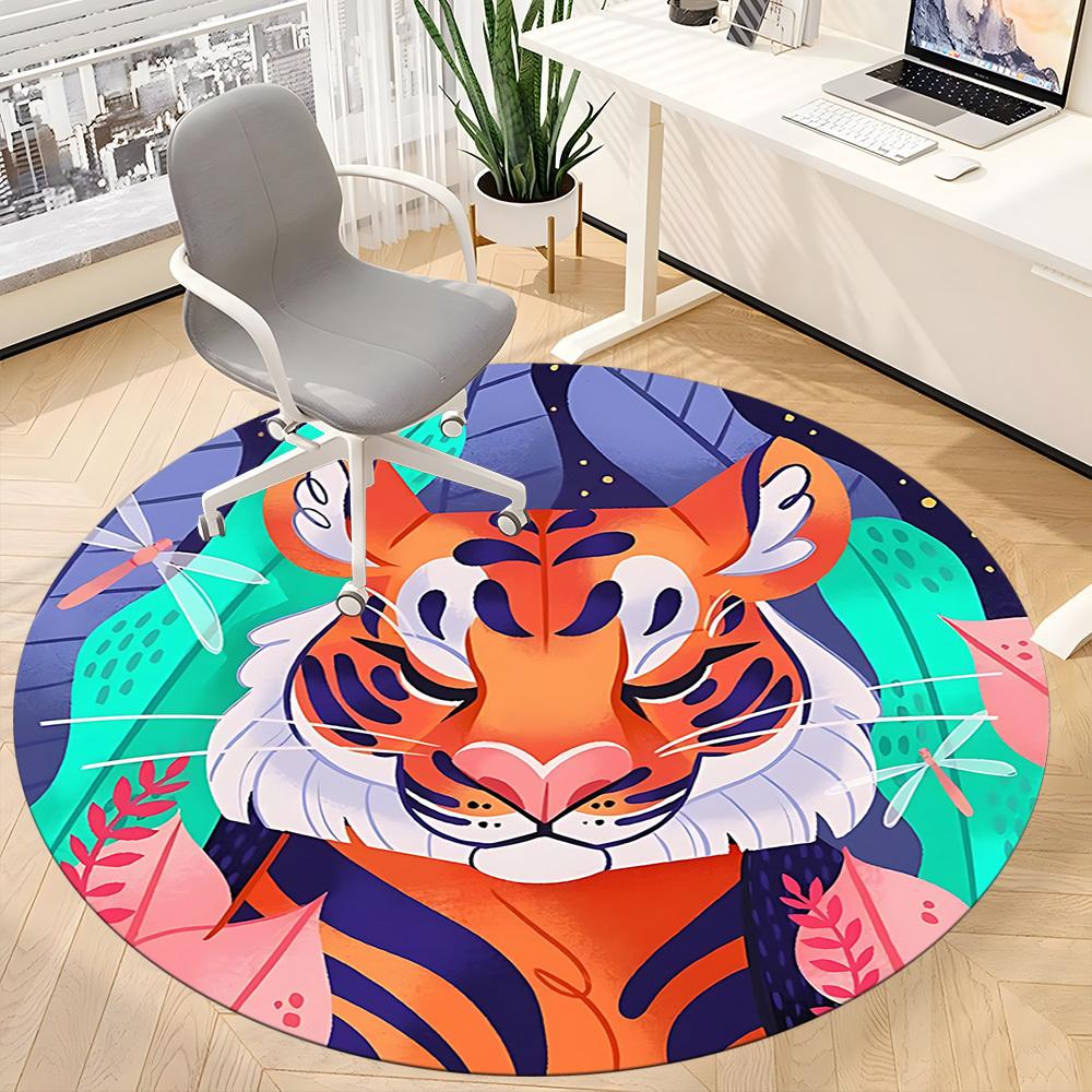 1pc Tiger Nature Office Round Area Rug, Mat Suitable For Office, Under Office Chairs Bedroom Living Room Home Decor, Room Deco