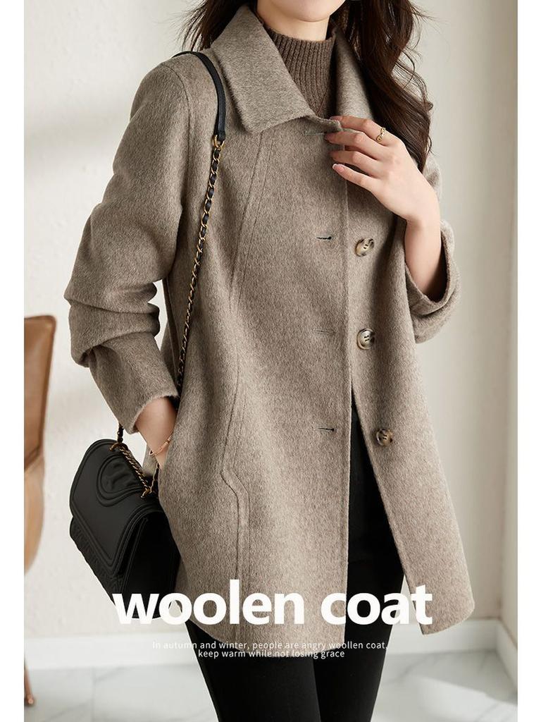Korean Style High-End Autumn Winter New Maxi Fit Slim Stand Collar Doll Collar Wool Coat for Women