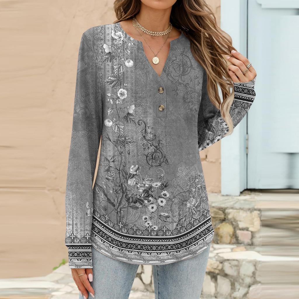 Women's Fashion Casual Printed Long Sleeve T-Shirt Pullover Top