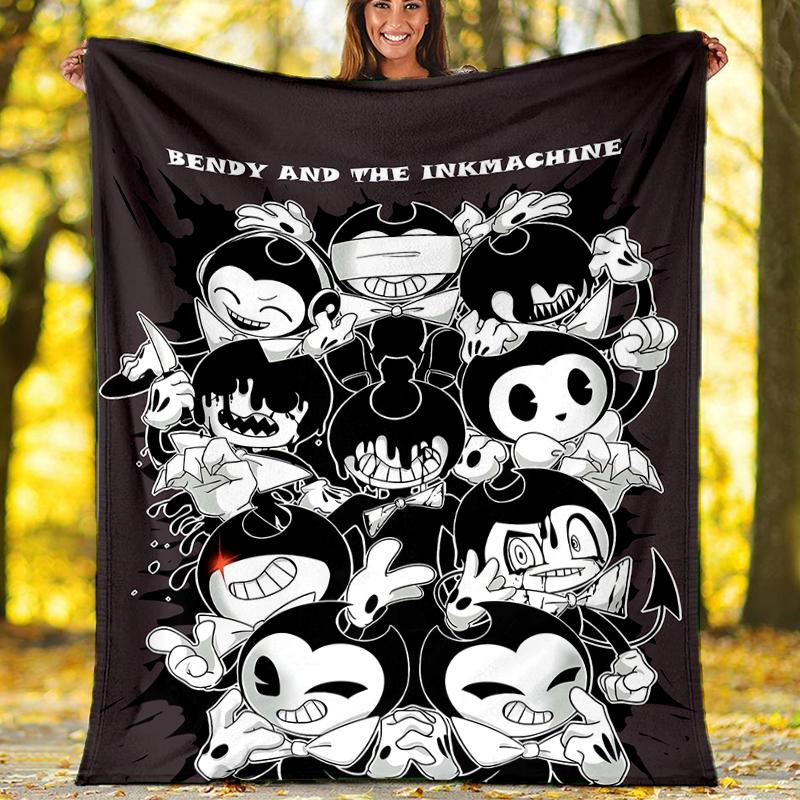 Bendy and the Ink Machine Theme Printed Blanket - Perfect for Couch, Bed, Travel & Outdoor Use | Machine Washable, Cozy & Durable.