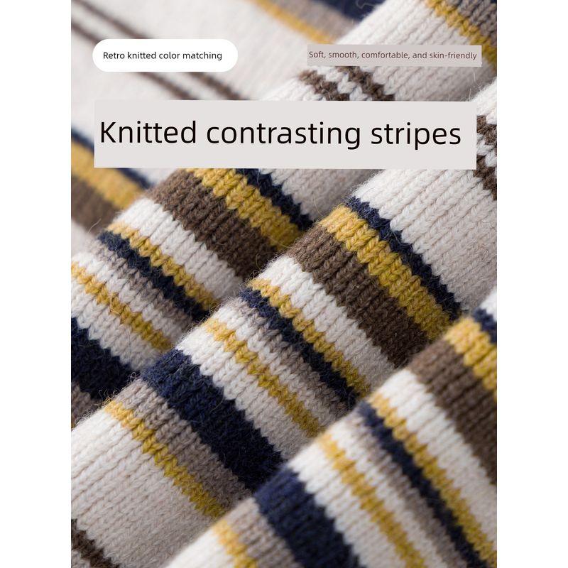 Wassup American Retro Vintage Style Polo Collar Striped Men's Loose Casual High-End Long-Sleeve Knit Sweater