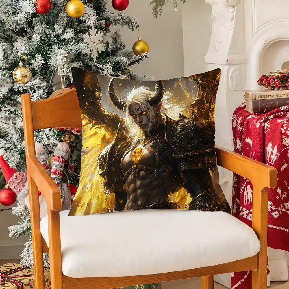 Game Wow World Of Warcraft-W Pillow Case Silky Short Plush With Invisible Zipper Dustproof Sofa Cushion Cover For Home Decor