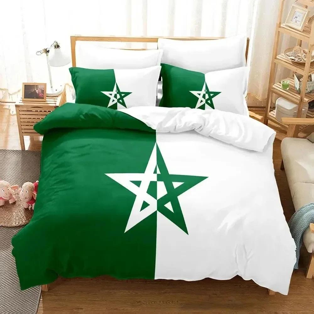 Luxury New 3D Print Morocco Flag Comfortable Duvet Quilt Cover Pillowcase Bedding Set Children Bedroom Decoration Home Textile