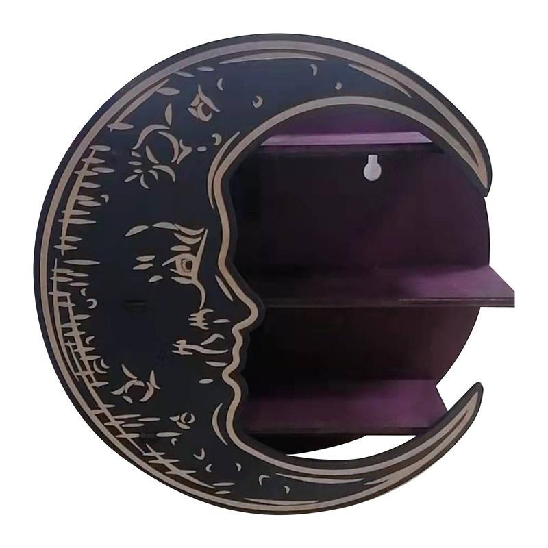 Antyczny, montowany na ścianie kryształowy wyświetlacz Półka w kształcie księżyca Kryształowy stojak, dekoracja ścienna Drewniany stojak Półka na olejki eteryczne Sypialnia