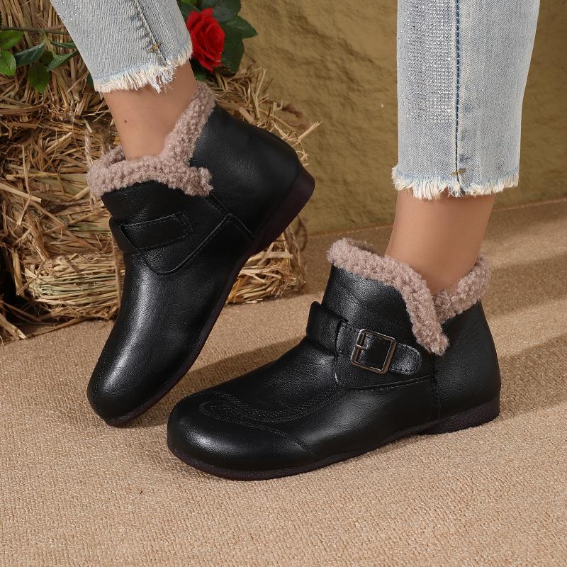 

Новые зимние ботинки - Зимние ботинки на мягкой подошве с подкладкой из искусственного меха и ремешком с пряжкой, Нескользящие теплые ботильоны для мам 40