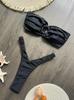 2024 Solid Color Pleated Women's Bikini Set - Sexy Beach Swimwear
