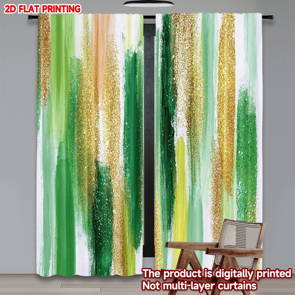 

Набор из 2 плотных печатных штор для вечеринки в честь Дня святого Валентина, окрашенных в зеленый цвет, с полосами, цифровой печати, из полиэстера, всесезонные W100*H70(CM)-Grommet top&1PCS