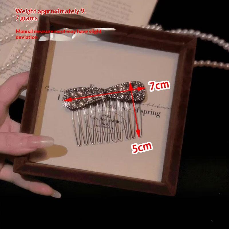 Rhinestone Bow Bangs Upside Down Comb Hairpin Female New Exquisite Flash Diamond Disc Hair Comb Premium Sense Broken Hair Card