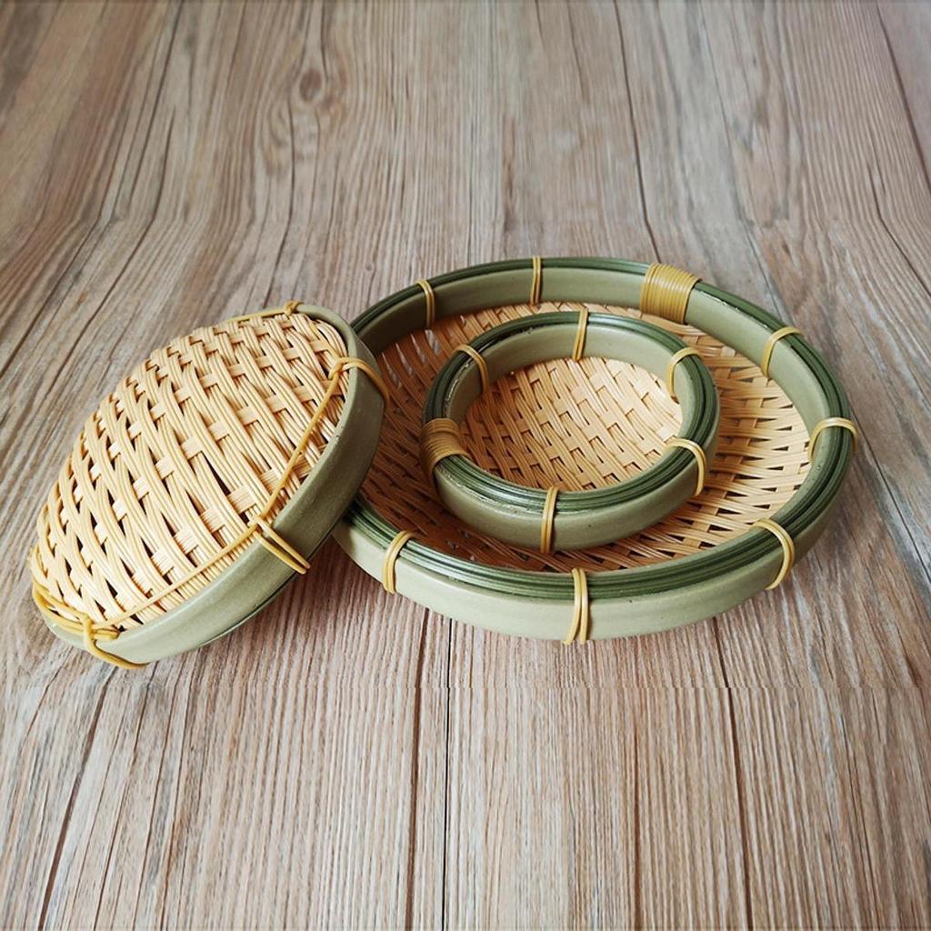 Woven Basket Tray Multipurpose Round Fruit Basket for Kitchen Home Party