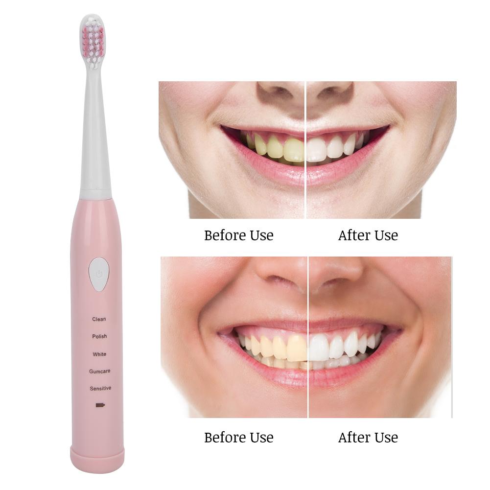Electric Sonic Toothbrush USB Rechargeable Waterproof Adult Electric ToothbrushPink