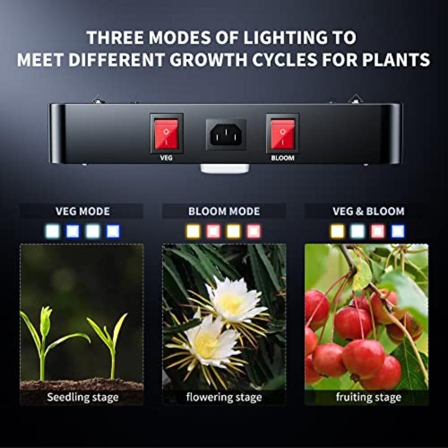 DC2000 LED Grow Light Full Spectrum for Indoor Plants with Veg Bloom Switches Quiet Cooling Fan Suitable for Seedling Veg Bloom