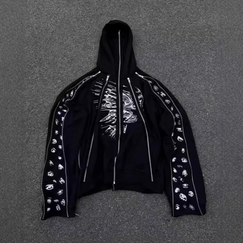 Unisex Oversized Hooded Sweatshirt With Eye Print Zipper Front Streetwear Winter