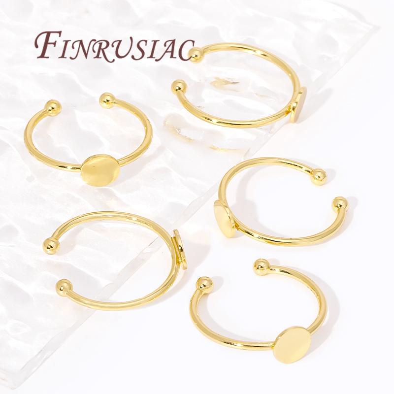 Adjustable Ring Opening 18K Real Gold Plated Flat Circle Pad Bezel Ring Base Round Blanks Fittings For DIY Rings Jewelry Making