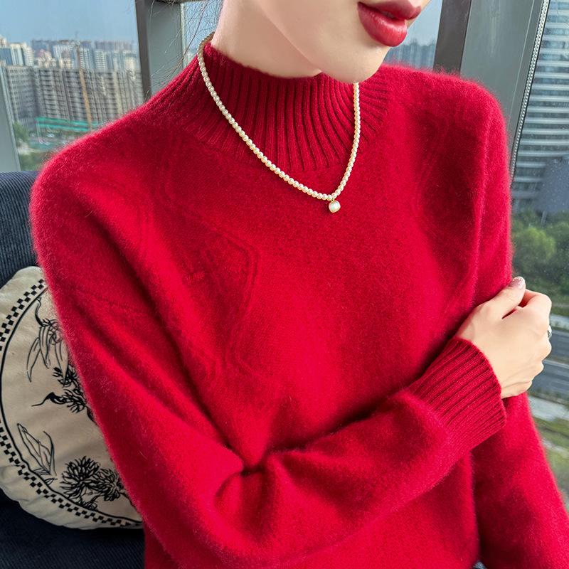Women's Wool Cashmere Half-High Collar Sweater - Autumn & Winter Versatile Knit Pullover