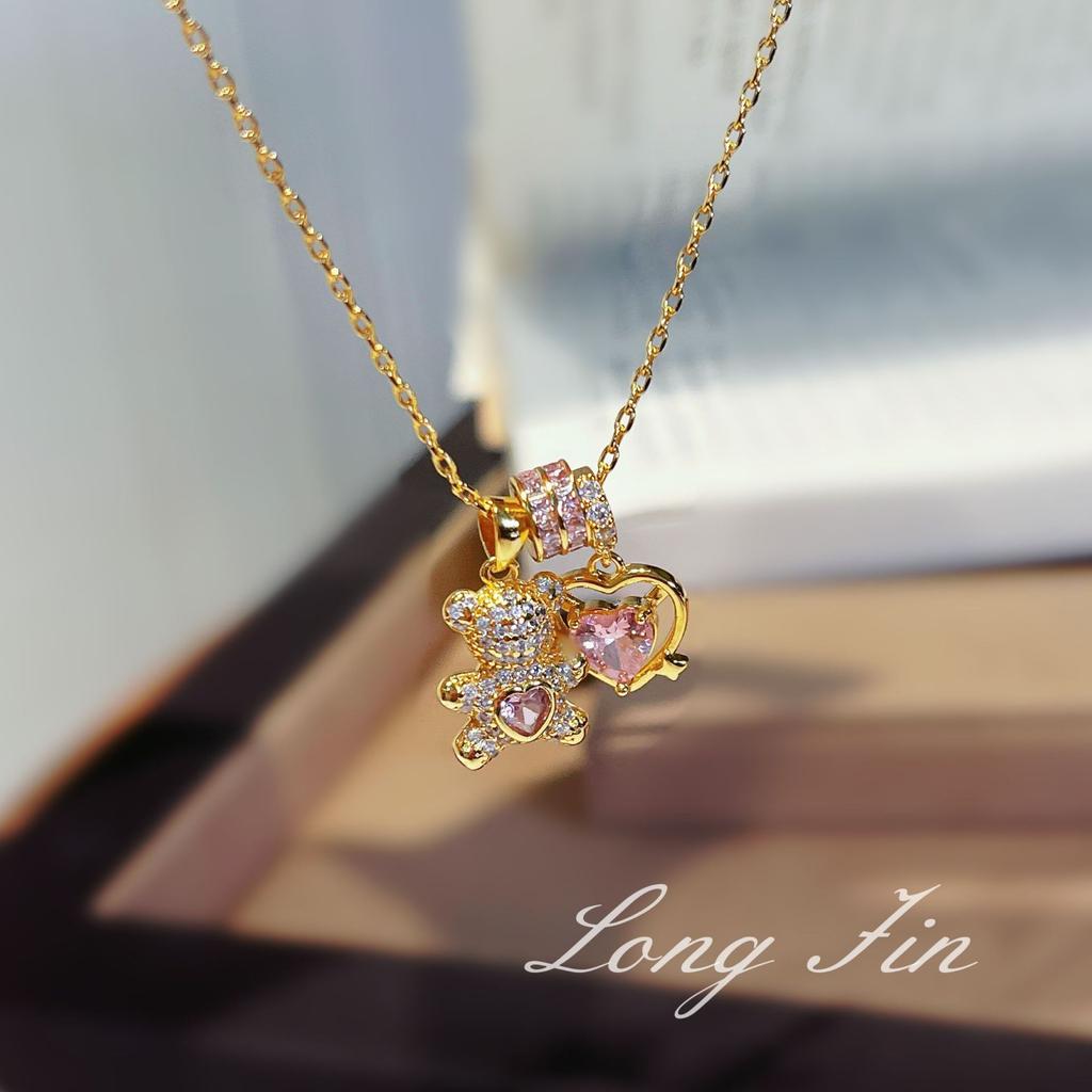 Super Flash Key Cross Bear Necklace Sweet Cool Style Retro Light Luxury Love Collarbone Chain